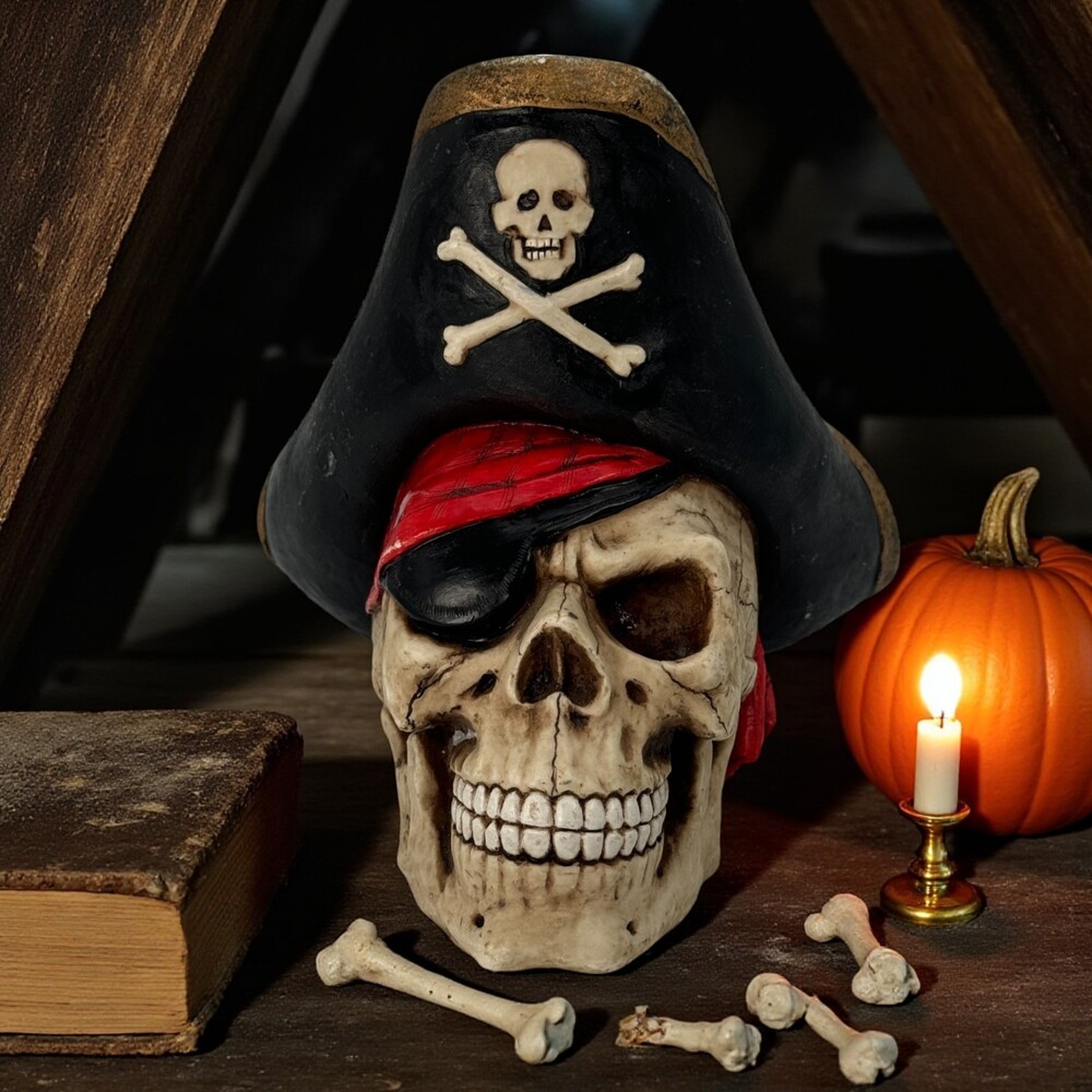 Halloween Skeleton Skull Eyepatch Spooky Creepy Pirate Hat Crossbones